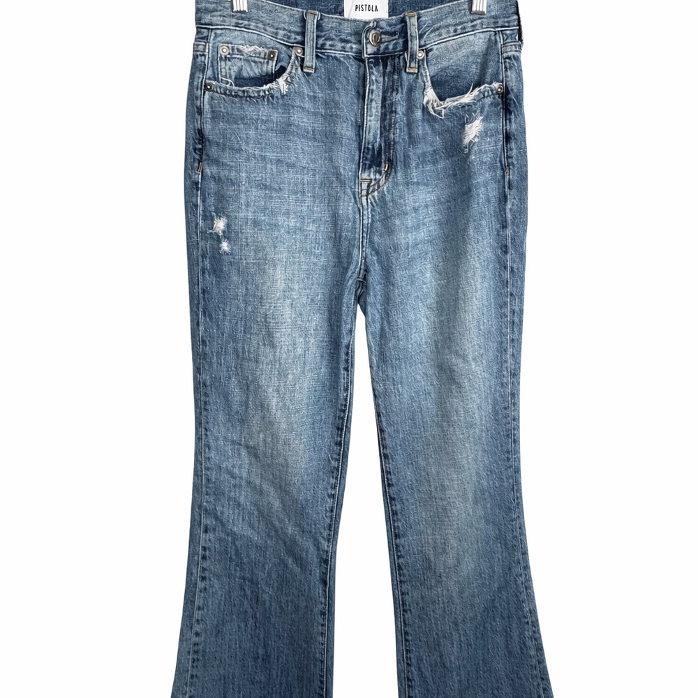 Pistola Stevie High Rise Flare Jeans Women's Size 26 Medium Wash Raw Hem - Picture 4 of 10